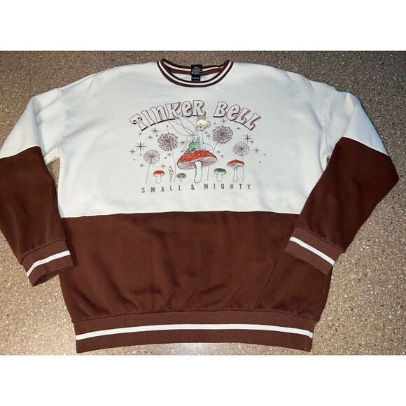 Disney Our Universe Tinker Bell Sweatshirt Womens S Cream Mushroom Forest Fairy - Picture 1 of 7